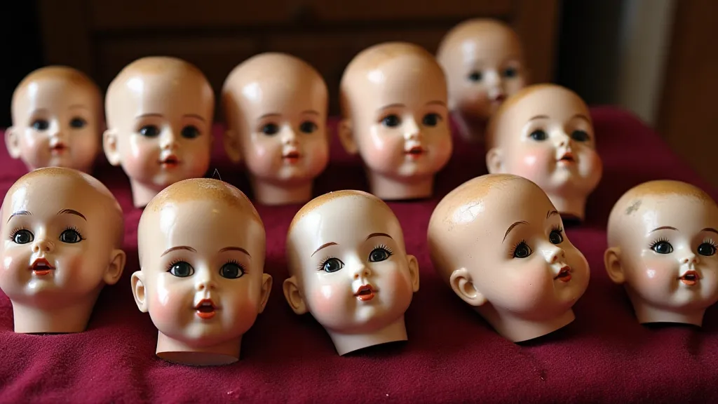 Collection of antique doll heads