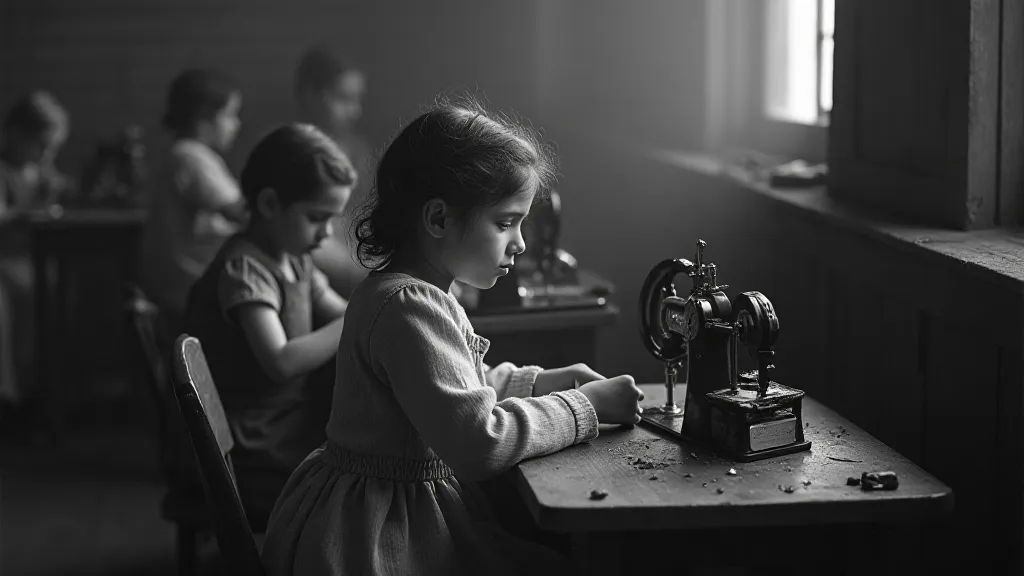 Young girl working in a doll factory