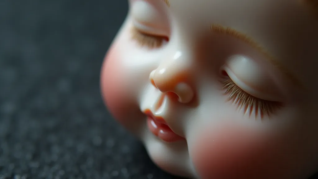 Close-up of antique doll's bisque head