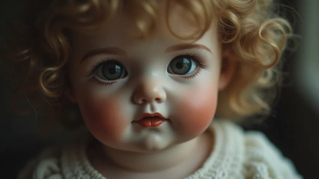 Close-up of antique doll's face