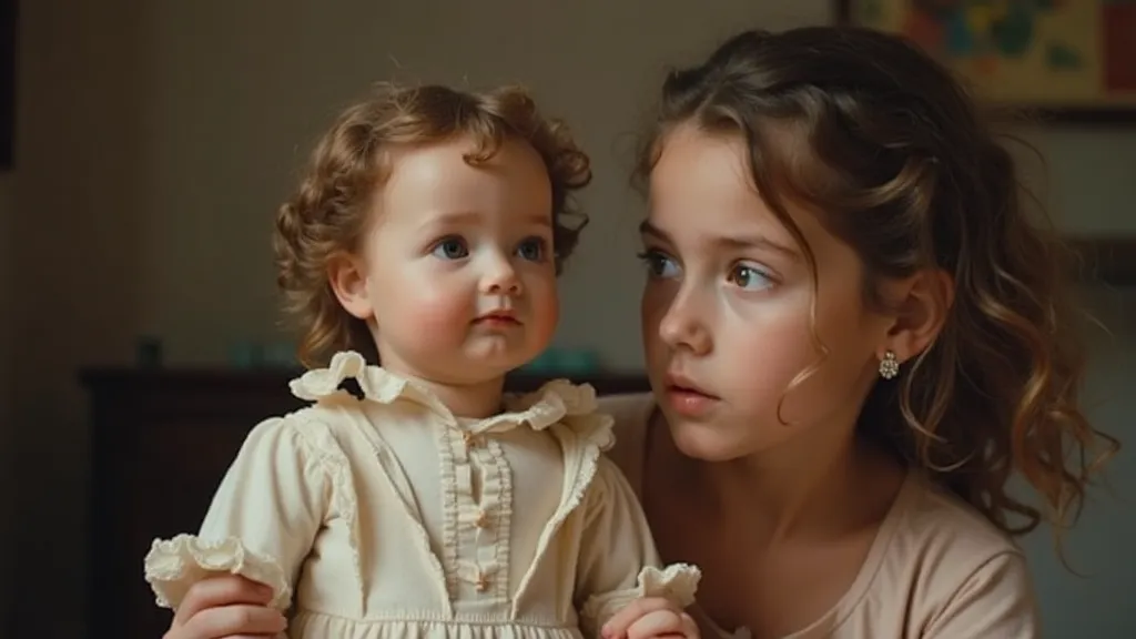 Girl holding antique doll