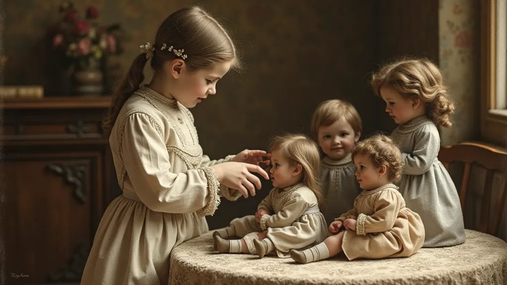 Vintage photograph of a girl with dolls